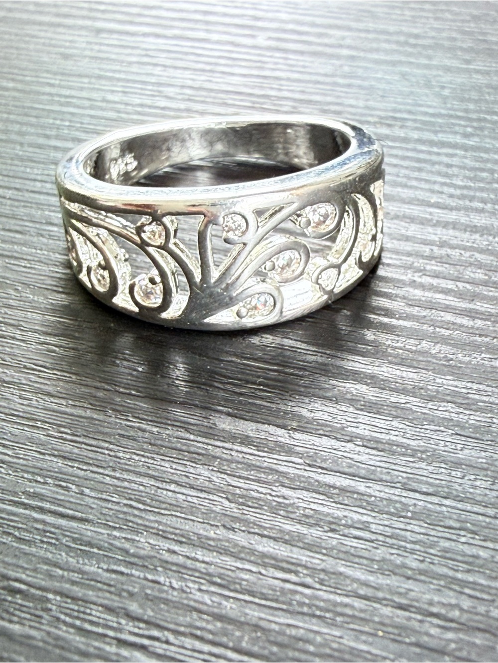 925 Silver Filigree Crystal Accent Statement Ring - Women Jewelry